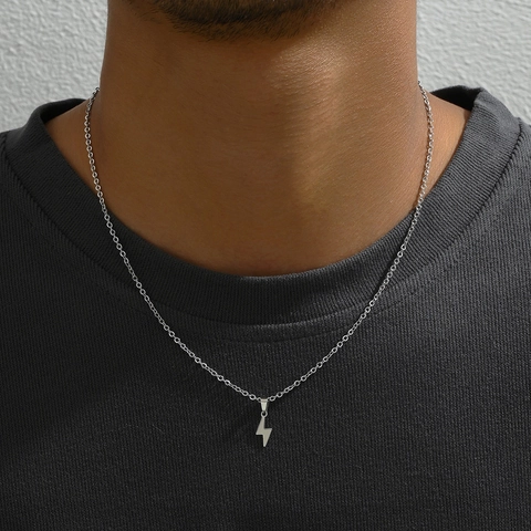 Collana Con Ciondolo A Fulmine Acciaio Inossidabile Minimalista Geometrico Gioielli Per Uomo Donna Unisex Stile Hip Hop