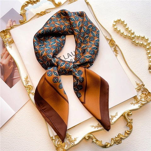Foulard Quadrato in Raso con Stampa Geometrica retrò da Donna Elegante Stile Francese Sciarpa da Collo Professionale Fascia per Capelli Morbida