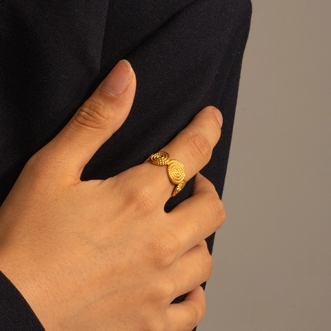 Anillo De Espiral De Acero Inoxidable Para Mujer Chapado En Oro De 18K Abierto Ajustable Vórtice Joyería Geométrica
