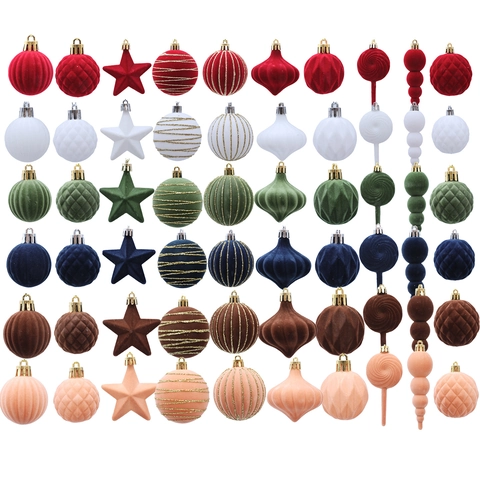 Decorazioni Natalizie Velluto Floccato Plastica Palline Appese Per Addobbi Albero Di Natale Forme Multiple Festivo