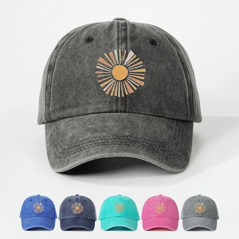 Gorra De Béisbol De Algodón Lavado Vintage Estampado De Sol Retro Protección Solar Ajustable Transpirable Hombre Mujer