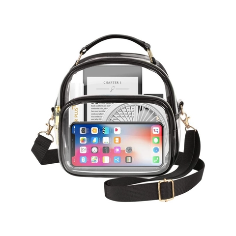 Clear Crossbody Bag PVC Transparent Stadium Approved Shoulder Bag With Black Trim For Women Travel Concert Sports High Capacity