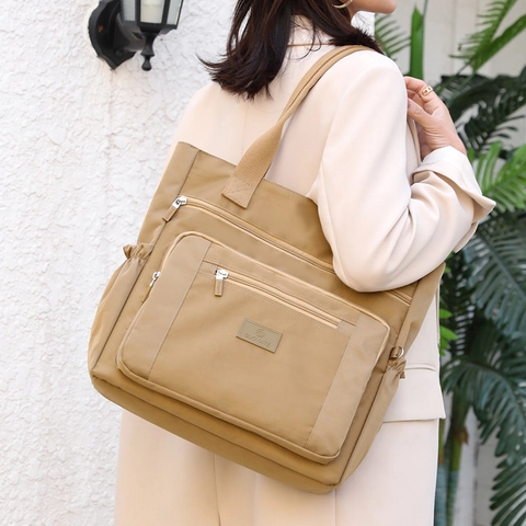 Borsa A Spalla Donna Grande Capacità Tote In Nylon Impermeabile Con Tasche Multiple A Zip Borsa A Mano Casual