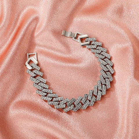 Hip Hop Iced Out Panzerarmband Legierung Strass Besetzt Klobige Kette Für Herren Damen Vintage Geometrischer Modeschmuck