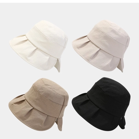Women Bucket Hat Polyester Foldable Sun Protection Japanese Style Elegant Casual Pleated Brim Fisherman Summer Sun Hat