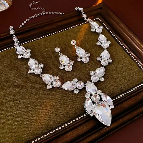 Collar Y Pendientes De Strass Con Gota De Agua Aleación Joyería De Lujo Para Mujeres Boda Fiesta Novia Banquete
