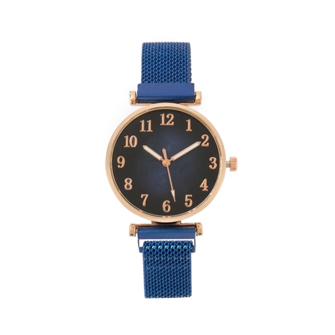 Ladies Quartz Watch Milanese Stainless Steel Mesh Strap Magnetic Buckle Arabic Numerals Simple Fashion Elegant Women Wristwatch Leaf Pattern Gradient Dial