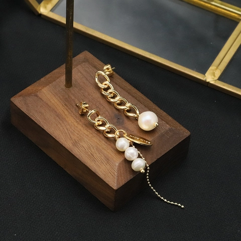 Asymmetric Baroque Freshwater Pearl Tassel Drop Earrings 925 Silver Post Gold Plated Vintage Jewelry For Women