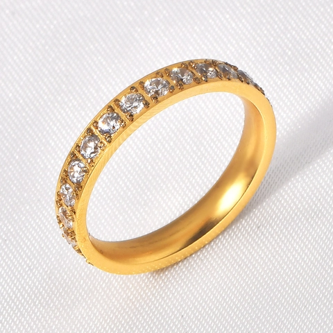 Stainless Steel Eternity Ring Full Sparkling Cubic Zirconia Thin Stackable Band Fashion Elegant Jewelry For Women