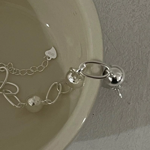 925 Sterling Silber Armband Für Damen Minimalistisch Rundperle Gliederkette Mit Herzanhänger Verstellbar