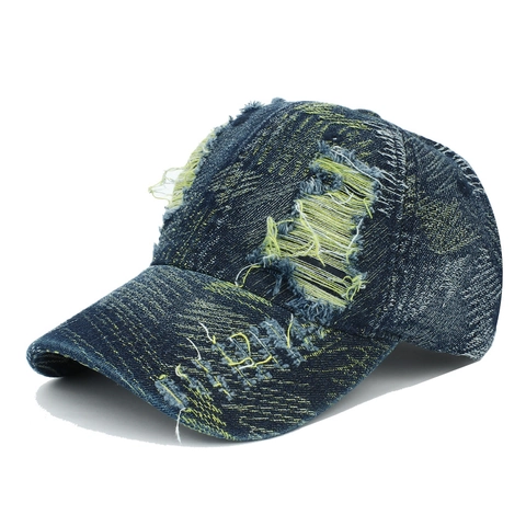 Distressed Denim Baseball Cap Washed Cotton Ripped Retro Adjustable Streetwear Sun Hat For Men And Women