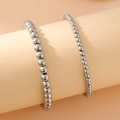 Minimalist Stainless Steel Round Bead Bracelet For Couples Silver Beaded Chain Bracelet Fashion Jewelry Handcrafted Gift