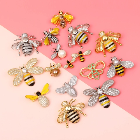 Bee Brooch Pin Animal Insect Micro Paved Cubic Zirconia Enamel Faux Artificial Pearl Alloy Sparkling Jewelry Accessory For Women