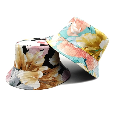 Floral Print Bucket Hat Reversible Polyester Foldable Sun Protection Outdoor Travel Summer Beach For Women