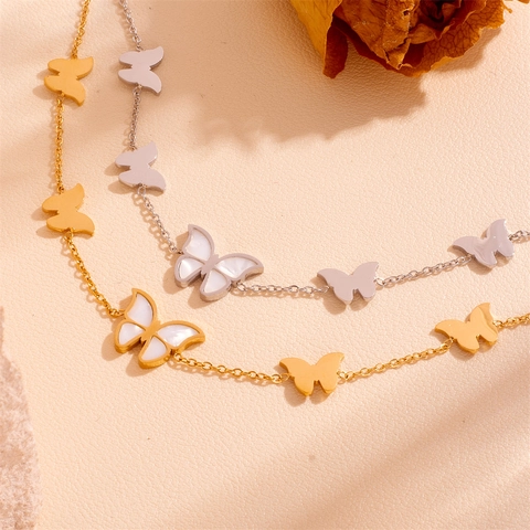 Elegante Pulsera Tobillera De Mariposa Acero Inoxidable Con Incrustaciones De Concha Blanca Cadena Ajustable Joyería Minimalista Para Mujer
