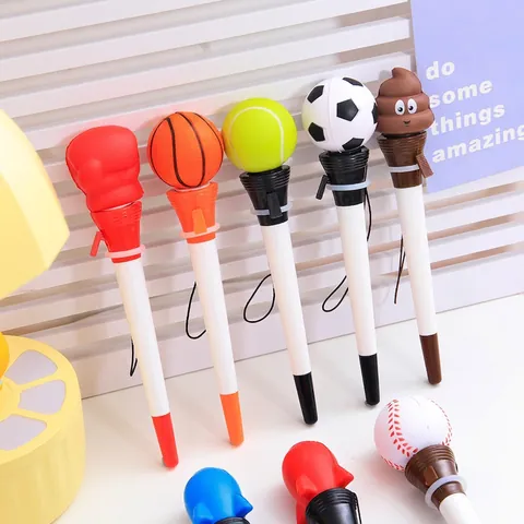 Penna Gel Creativa Anti Stress Lancio Giocattolo Decompressione Plastica Cartone Animato Palla Sportiva Razzo Cancelleria