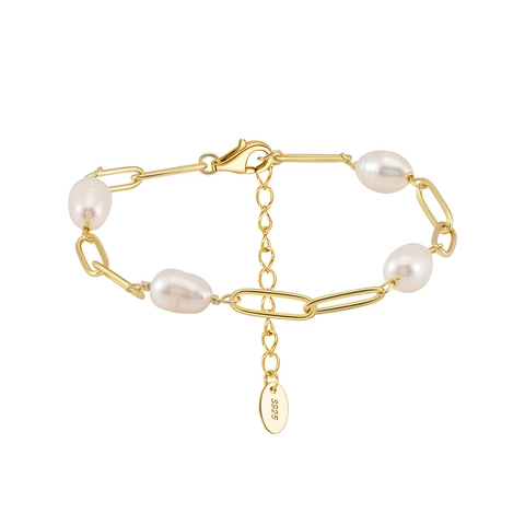 Pulsera de Plata de Ley 925 con Perla de Agua Dulce para Mujer Oro Cadena de Clip Ajustable Joyería Regalo