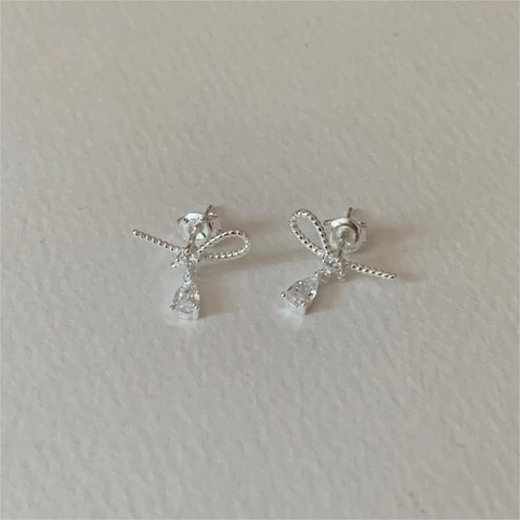 925 Sterling Silber Schleife Ohrstecker Mit Tropfen Zirkonia Anhänger Elegante Süße Schmuck Für Damen