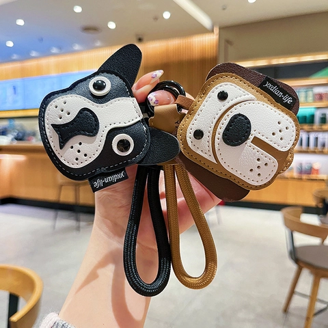 Simpatico Cartone Animato Cane Gatto Portachiavi In Pelle PU Ciondolo Per Borsa Animale Bulldog Francese Husky Corda Intrecciata Anello