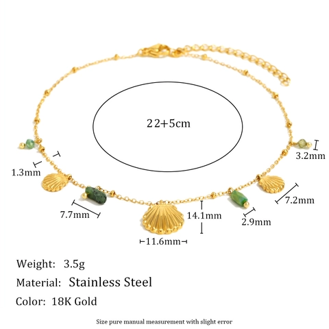 Tobillera Con Colgante De Concha Acero Inoxidable Chapado En Oro De 18K Cuentas Verdes Joyería De Playa Ajustable Para Mujeres