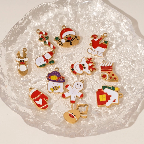 Dijes De Navidad Acero Inoxidable Esmalte Goteo Aceite Dibujos Animados Papá Noel Reno Muñeco De Nieve Joyería Bricolage