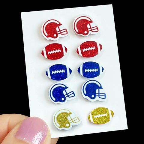 Rugby Football Helmet Stud Earrings Acrylic Glitter Shiny Sporty Jewelry For Women Girls Game Day Accessories