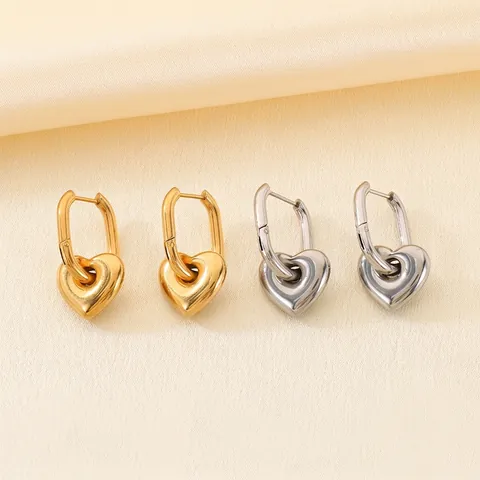 Orecchini Pendenti A Cuore Acciaio Inossidabile Placcato Oro 18K Cerchi A U Pendenti 3D Gioielli Moda