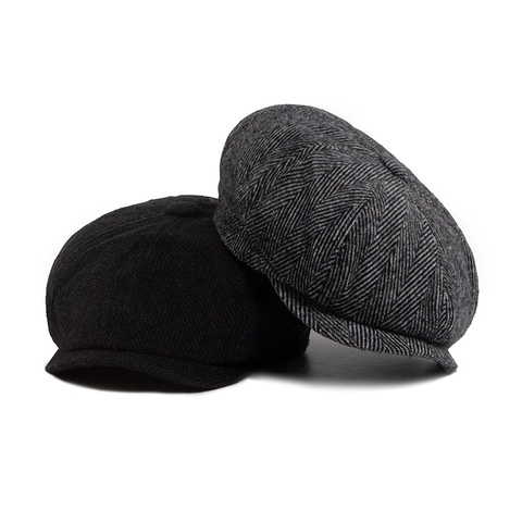 Coppola Spina Di Pesce Lana Calda Retro Cappello Ottagonale Uomo Casual Vintage Berretto Piatto