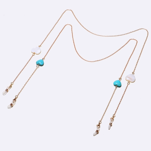Heart Turquoise Mother Of Artificial Pearl Copper Eyewear Chains Anti Slip Sunglasses Holder Straps For Women Girls