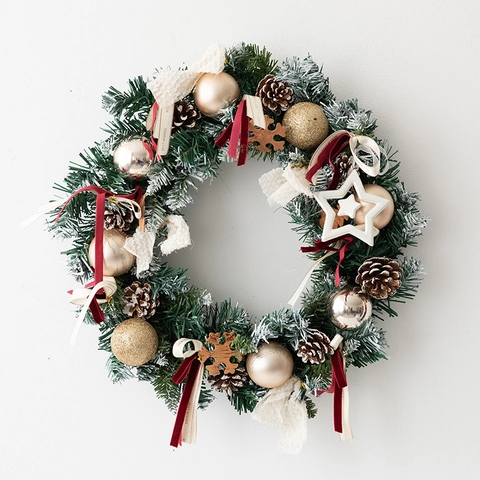 Christmas Wreath Artificial PE Pine Needles Pine Cones Red Berries LED Hanging Door Decoration Holiday Wall Garland