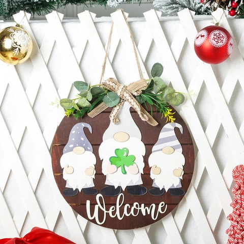 Cartel De Bienvenida De Madera Para Puerta Intercambiable Magnético Gnomos Decoración Estacional Placa Colgante