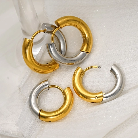 Orecchini A Cerchio Bicolore Placcati Oro 18k Acciaio Inossidabile 304 Orecchini Rotondi Minimalisti Per Donna