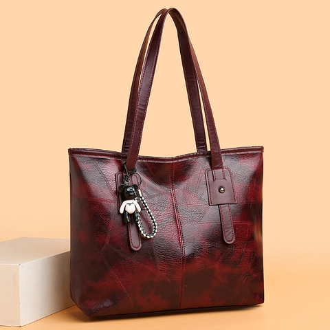 Borsa Tote Da Donna Di Grande Capacità Di Moda Pelle PU Trama Geometrica Borsa A Tracolla Con Ciondolo A Orso