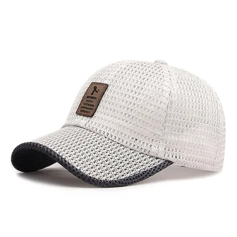 Breathable Full Mesh Baseball Cap For Men Women Summer Outdoor Sun Protection Adjustable Casual Sporty Hat Leather Patch