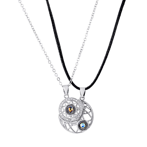 Magnetische Sonne Mond Projektion Halskette Ich Liebe Dich Mehrsprachig Kupfer Zirkonia Paar Passende Anhänger Halsketten