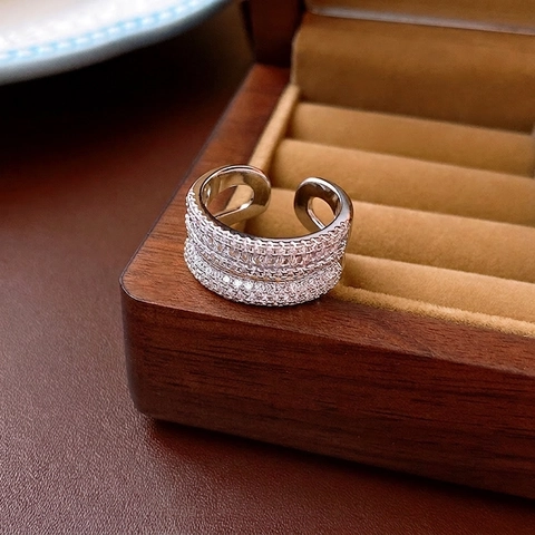 Double Layer Open Ring Cubic Zirconia Micro Pave Adjustable Fashion Jewelry For Women Elegant