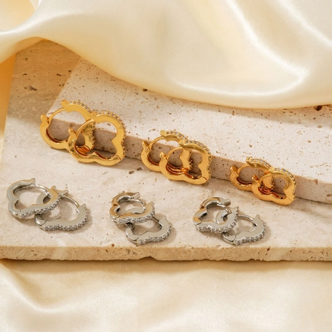 Orecchini in Rame Zirconia Geometrici per Donna Semplice Elegante Oro Argento Intarsiato Cuore Tondo Esagono Gioielli Accessori