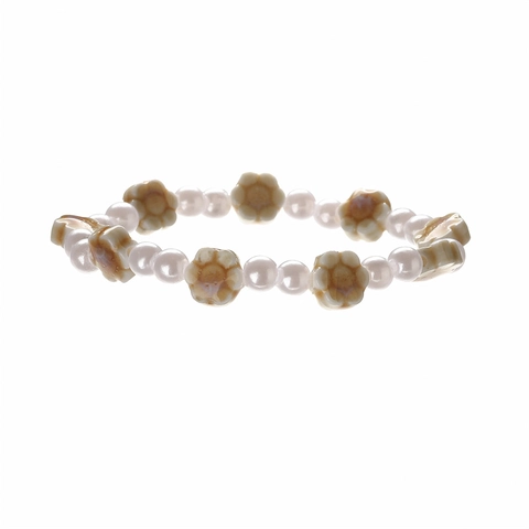 Pulsera De Cuentas Retro Con Imitación De Perla Artificial Blanca Y Flor De Cerámica Colorida Esmaltada Estilo Bohemio Joyería