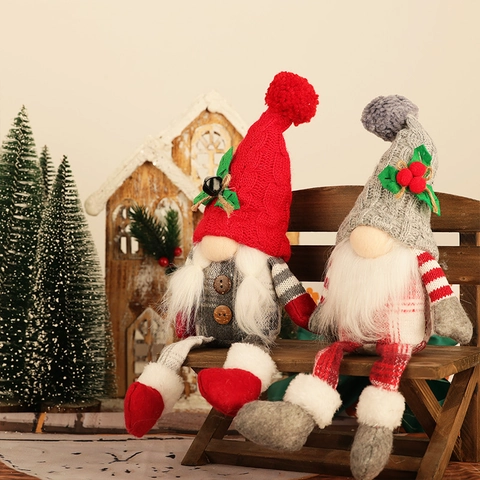 Nordic Christmas Gnome Plush Decoration Knitted Long Leg Rudolph Faceless Doll For Xmas Home Party Festive Desktop Ornament Gift