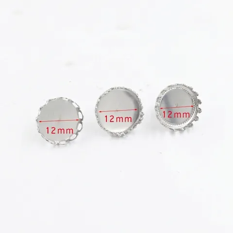 Base De Puces D'oreilles En Acier Inoxydable Plateau Rond Bord Couronne Pour Bijoux DIY Argent