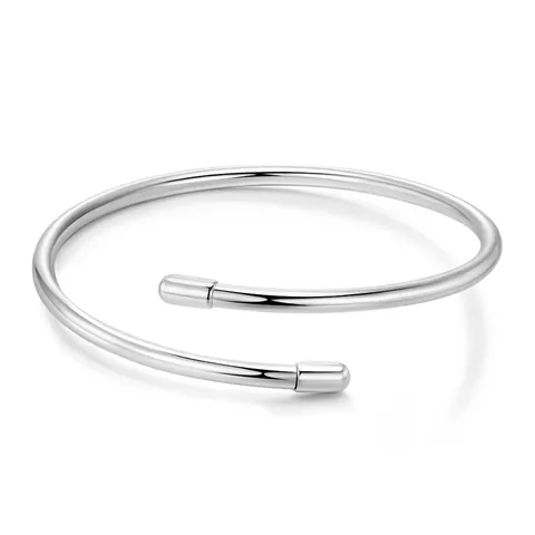 925 Sterling Silver Open Bangle Bracelet For Women Men Minimalist Smooth Round Basic Adjustable Fashion Jewelry Gift