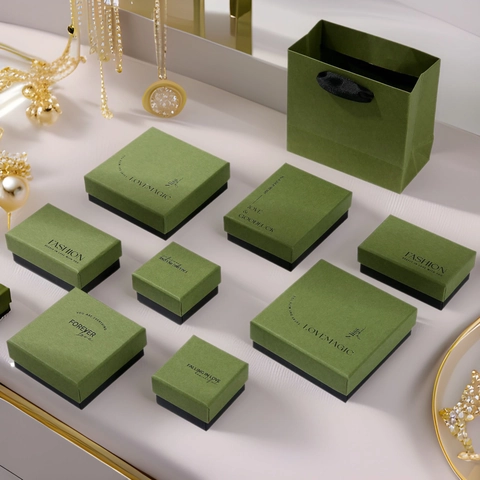 Sieraden Geschenkdoos En Tas Voor Ketting Ring Oorbel Armband Karton Luxe Verpakking Minimalistisch Effen Kleur