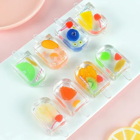 Simulation Popsicle Ice Cream Pendant Realistic Fruit Bean Miniature Transparent Resin Bag Charm Keychain DIY Craft Toy