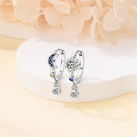 Versilberte Kupfer Stern Mond Ohrringe Sonne Mond Himmlische Ringe Strass Schmuck Set Für Damen Party Accessoires