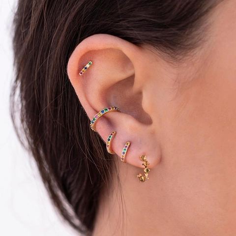 Perno in Argento Sterling 925 Zirconia Colorata Orecchini a Bottone a C Geometrici in Rame Galvanizzato Orecchini per Donna Gioielli