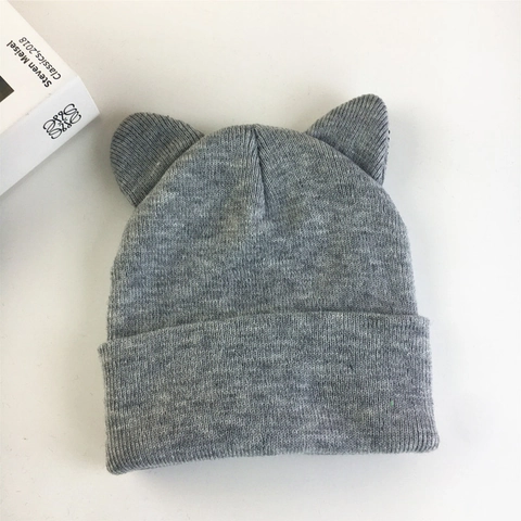 Women Cat Ears Knit Beanie Korean Style Cute Animal Woolen Yarn Winter Warm Pullover Cap Soft Crochet Fashion Cold Hat