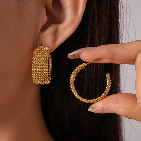 C-Förmige Netz-Ohrreifen Mit 925er Sterling Silber Ohrstecker Retro Geometrische Perlenstruktur Schmuck Für Damen