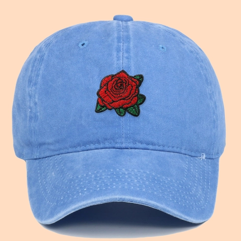 Casquette De Baseball Broderie Fleur De Rose Coton Lavé Casual Vintage Extérieur Chapeau De Protection Solaire Mixte