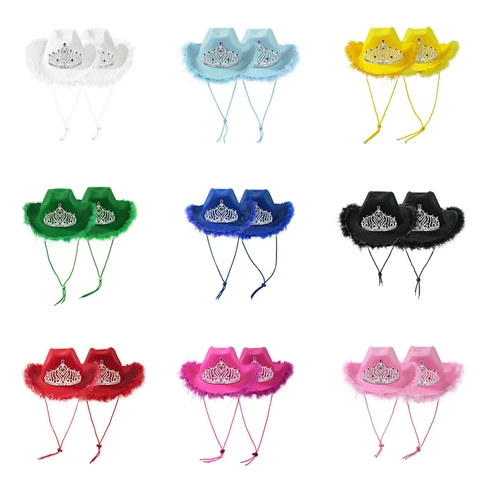 Chapeau De Cowboy Occidental Avec Bordure En Plumes Couronne Diadème En Strass Pour Fête Cosplay Accessoires De Costume