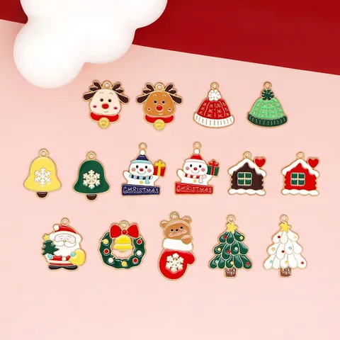 Kerstbedeltjes Hangers Zinklegering Emaille Kerstman Rendier Sneeuwpop Bel Boom Huis Voor DIY Sieraden Maken
